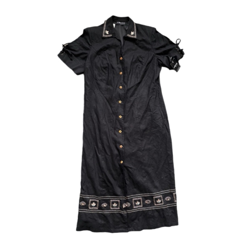 Sag Harbor Black Linen Blend Western Style Long Dress Size 16 W New with…